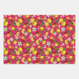 イチゴとレモンの柄と愛のフローラ ラッピングペーパーシート