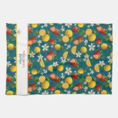 イチゴとレモンの植物模様 キッチンタオル (横)