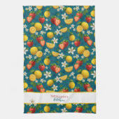 イチゴとレモンの植物模様 キッチンタオル (縦)