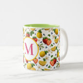 イチゴとレモンの花のマグカップとモノグラム ツートーンマグカップ (正面右)