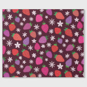 イチゴと白い花柄 ラッピングペーパー (フラット)