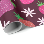 イチゴと白い花柄 ラッピングペーパー (ロールコーナー)