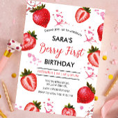 イチゴと白のパーティー女の子のための最初の誕生日 招待状