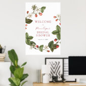 イチゴと緑のブライダルシャワーウェルカムサイン ポスター (ホームオフィス)