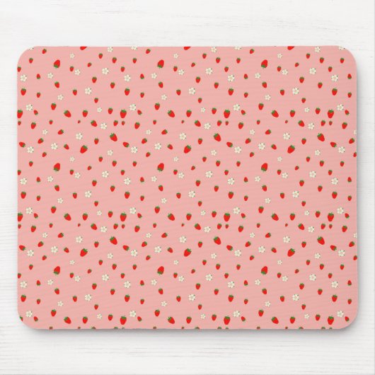 イチゴと花のパターン マウスパッド (正面)