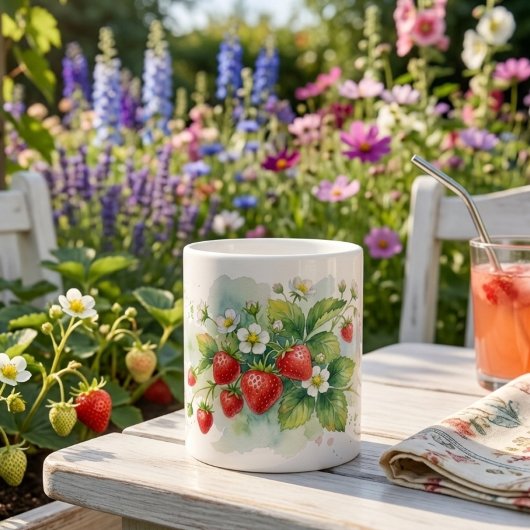 イチゴと花の特製マグカップ ジャンボコーヒーマグカップ