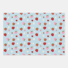 イチゴと花の継ぎ目なし模様 ラッピングペーパーシート
