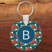 イチゴと花の青のパタモノグラムのーン キーホルダー (裏面)