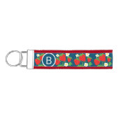 イチゴと花の青のパタモノグラムのーン リストバンドキーホルダー (鍵左)