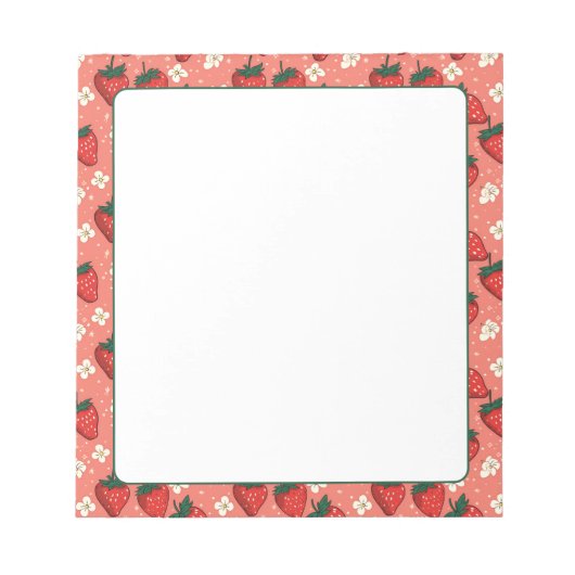 イチゴと花コーラルピンク ノートパッド (正面)
