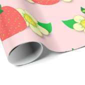 イチゴと花ピンク包み紙プリント ラッピングペーパー (ロールコーナー)