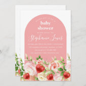 イチゴと花女の子ベビーシャワー招待状 招待状 (正面/裏面)