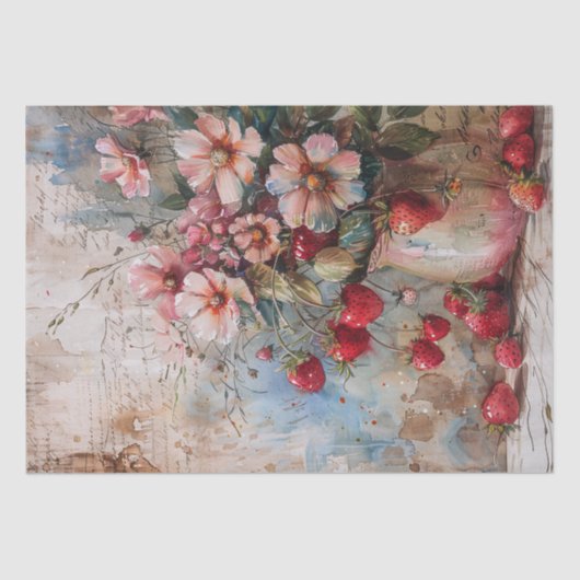 イチゴと花水色の切り離し 薄葉紙 (正面)