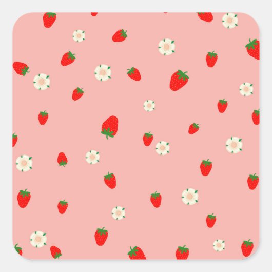 イチゴと花 スクエアシール (正面)