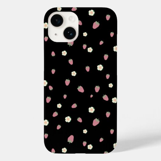 イチゴと花 ブラックパターン Case-Mate iPhoneケース (裏面)