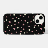 イチゴと花 ブラックパターン iPhoneケース (裏面横)