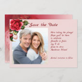 イチゴと赤いバラの写真を保存する セーブザデート (正面/裏面)