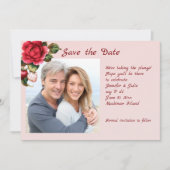 イチゴと赤いバラの写真付きSave The Date セーブザデート (正面)