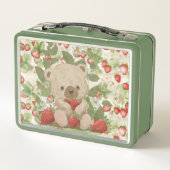 イチゴに入ったかわいいテディベア メタルランチボックス (裏面)