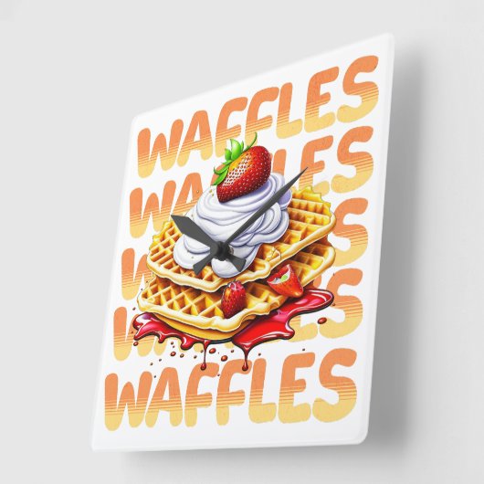 イチゴに覆われたワッフルのスタック スクエア壁時計 (傾斜)