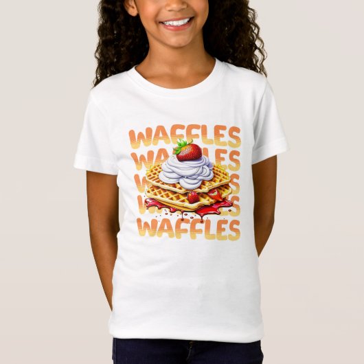 イチゴに覆われたワッフルのスタック Tシャツ (正面)