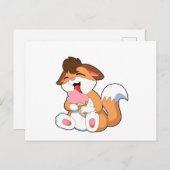 イチゴのアイスクリームを食べる狐 ポストカード (正面/裏面)