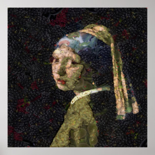 イチゴのイヤリングファインアートのスポフの女の子 ポスター