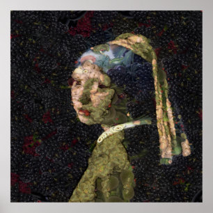 イチゴのイヤリングファインアートのスポフの女の子 ポスター