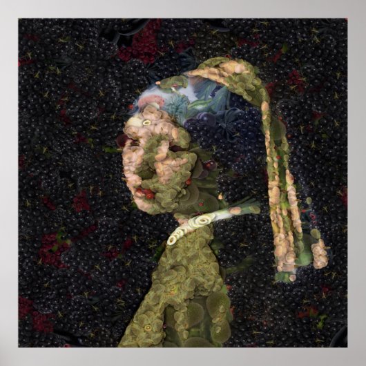 イチゴのイヤリングファインアートのスポフの女の子 ポスター (正面)