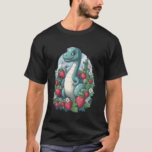 イチゴのエラスモサウルス 恐竜好き Tシャツ (正面)