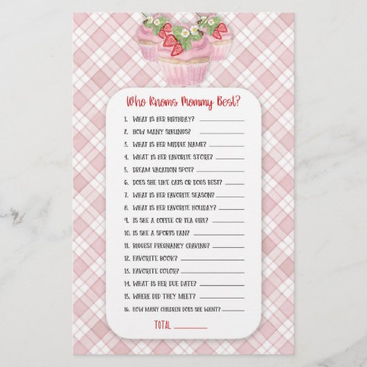 イチゴのカップケーキピンクベビーへビーシャワーゲーム チラシ (正面)