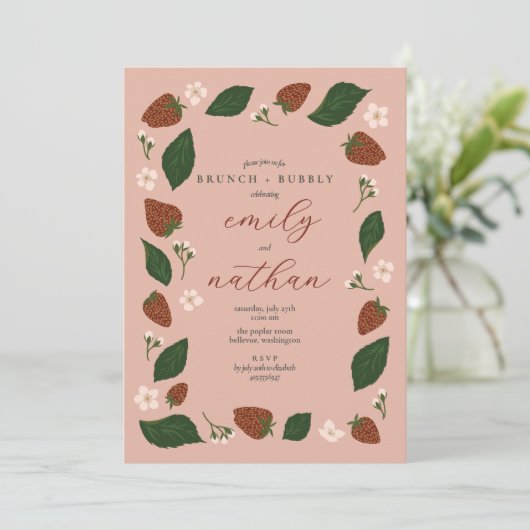 イチゴのカップル結婚のブランチのシャワー 招待状 (スタンド正面)