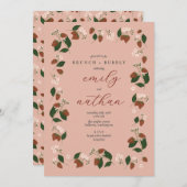 イチゴのカップル結婚のブランチのシャワー 招待状 (正面/裏面)