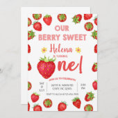 イチゴのガールベリーのお菓子の招待。 招待状 (正面/裏面)