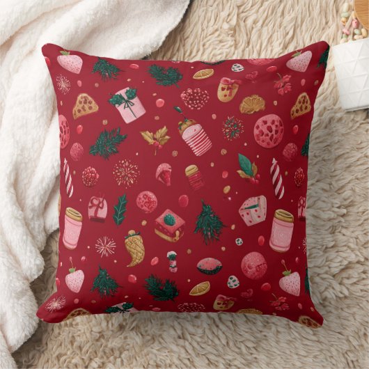 イチゴのクリスマスお菓子パターン クッション (ブランケット)