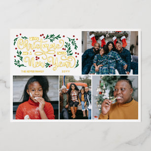 イチゴのクリスマス+新年グリーティングカード 4枚の写真 箔シーズンカード