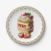 イチゴのショートケーキのスライス ペーパープレート (正面)
