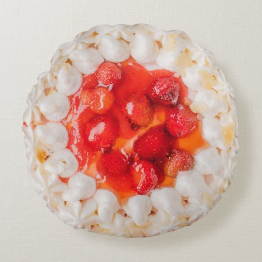 イチゴのショートケーキのデザートケーキホイップクリーム ラウンドクッション (正面)