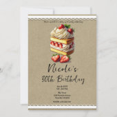 イチゴのショートケーキの誕生日パーティー 招待状 (正面)