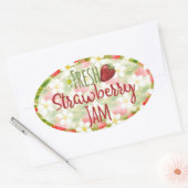 イチゴのジャム缶詰ラベル 楕円形シール (封筒)