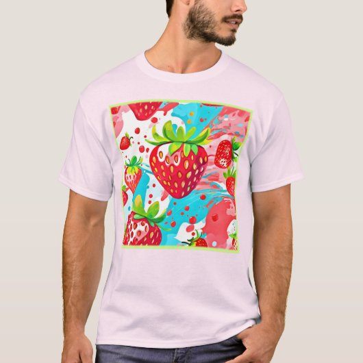 イチゴのスプラッシュパターン Tシャツ (正面)