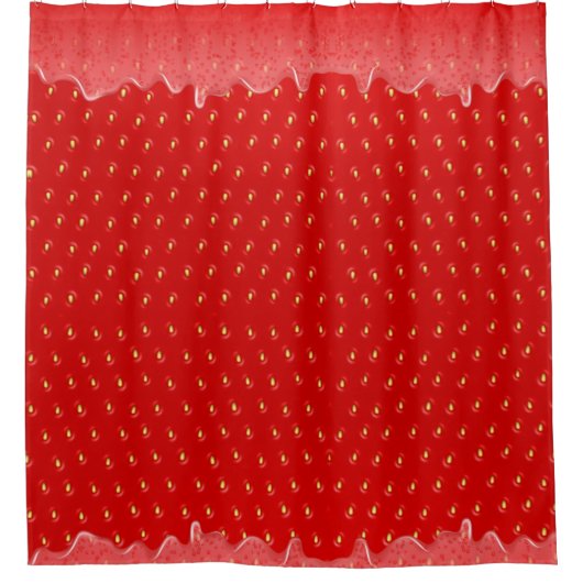 イチゴのテクスチャ付き背景の液体フルーツジャム シャワーカーテン (正面)