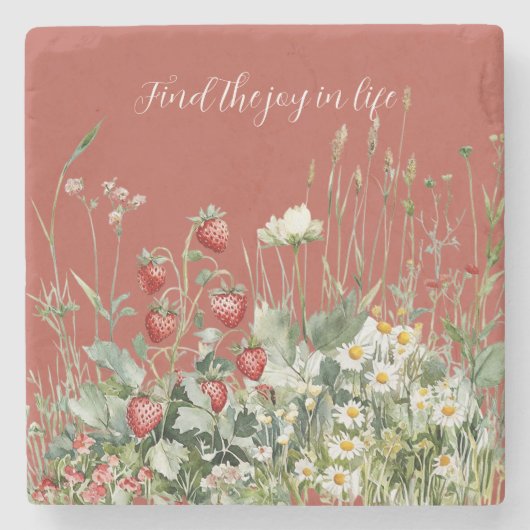 イチゴのデイジーの花 ストーンコースター (正面)