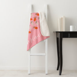 イチゴのピンクの白いドードルパターン シェルパブランケット