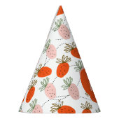 イチゴのピンクの白いドードルパターン パーティーハット (左)