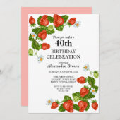 イチゴのフレーム40th誕生日フォトパーティー 招待状 (正面/裏面)