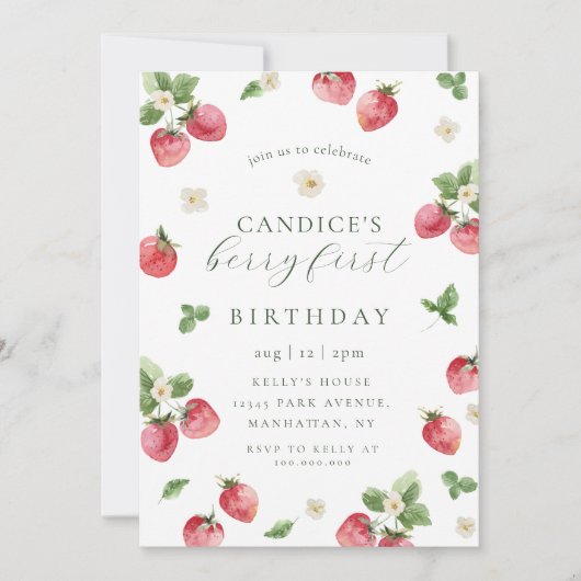 イチゴのベリーの最初の誕生日の招待状 招待状 (正面)