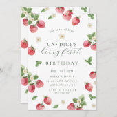 イチゴのベリーの最初の誕生日の招待状 招待状 (正面/裏面)