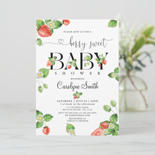イチゴのベリーの甘い赤ちゃんシャワー 招待状 (スタンド正面)