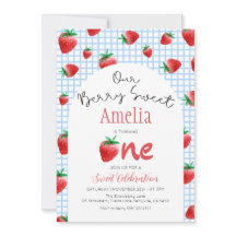 イチゴのベリー スウィート ファースト バースデー インビテーション